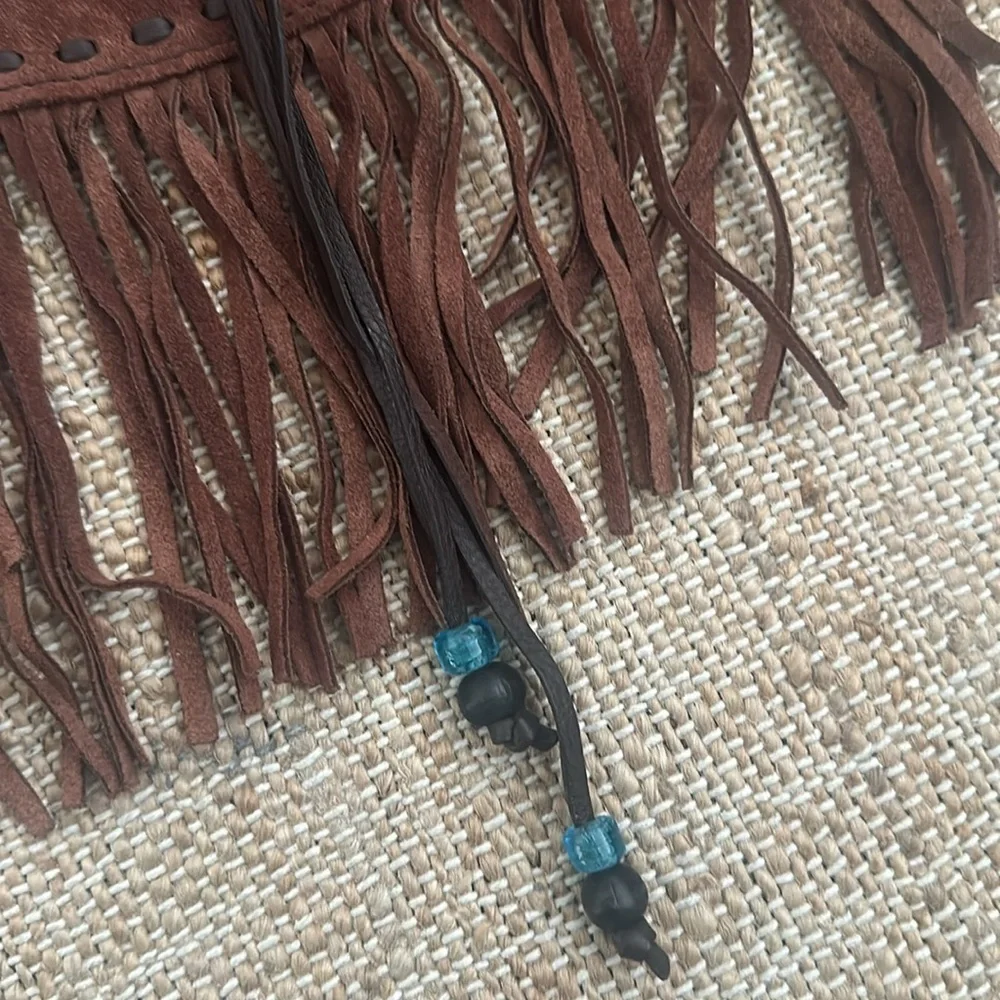 Lucky Brand Foxy Lady Fringe Brown Suede Crossbody Purse Bag - Picture 4 of 11